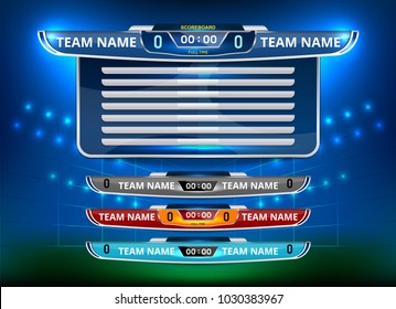 Scoreboard Broadcast Graphic and Lower Thirds Template for sport soccer and football, vector illustration