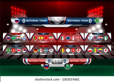 Scoreboard Broadcast Graphic and Lower Thirds Template for soccer and football, vector illustration