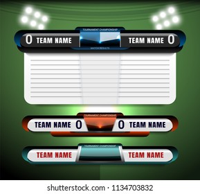 Scoreboard Broadcast Graphic and Lower Thirds Template for sport soccer and football, vector illustration