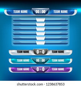 Scoreboard Broadcast Graphic and Lower Thirds Template for sport soccer and football, vector illustration