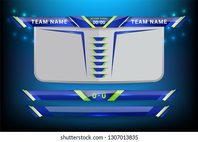 Scoreboard Broadcast Graphic and Lower Thirds Template for sport soccer and football, vector illustration