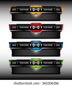 Scoreboard Broadcast Graphic and Lower Thirds Template for sport soccer and football, vector illustration