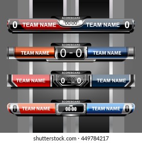 Scoreboard Broadcast Graphic and Lower Thirds Template for sport soccer and football, vector illustration