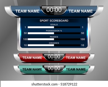 Scoreboard Broadcast Graphic and Lower Thirds Template for sport soccer and football, vector illustration