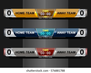 Scoreboard Broadcast Graphic and Lower Thirds Template for sport soccer and football, vector illustration