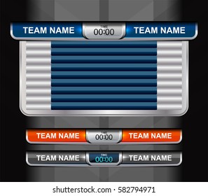 Scoreboard Broadcast Graphic and Lower Thirds Template for sport soccer and football, vector illustration