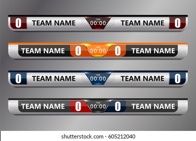 Scoreboard Broadcast Graphic and Lower Thirds Template for sport soccer and football, vector illustration