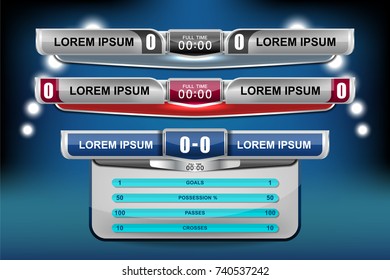 Scoreboard Broadcast Graphic and Lower Thirds Template for soccer and football, vector illustration