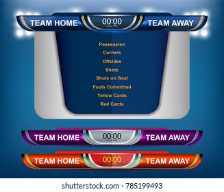 Scoreboard Broadcast Graphic and Lower Thirds Template for sport soccer and football, vector illustration