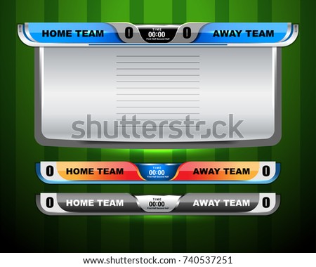 Scoreboard Broadcast Graphic and Lower Thirds Template for soccer and football, vector illustration