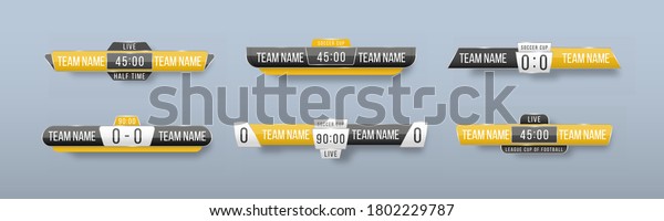 Scoreboard\
broadcast graphic and lower thirds template for sport soccer,\
football. Broadcast score banner. Sport scoreboard with time and\
result display. Vector illustration, eps\
10.