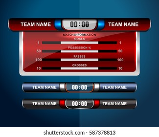 Scoreboard Broadcast Graphic Template for soccer and football, vector illustration