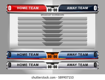 Scoreboard Broadcast Graphic Template for soccer and football, vector illustration
