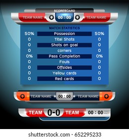 Scoreboard Broadcast Graphic Template for soccer and football, vector illustration