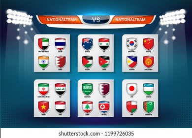 Scoreboard Broadcast and Lower Thirds Template for Asian soccer tournament championship with national flag of asia, Vector Illustration