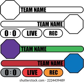 Scoreboard. Broadcast score banner with time and team points. Match information. Sports match statistics. Score board for team sport, football and soccer