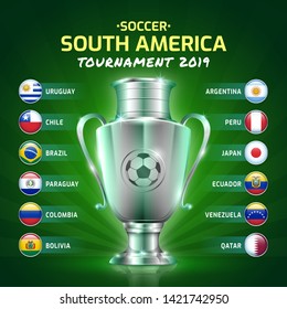 Cuadro de indicadores del campeonato de fútbol sudamericano 2019 plantilla para el campeonato de fútbol deportivo ilustración vectorial