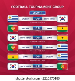 Scoreboard broadcast sport soccer and football championship tournament 2022 in qatar GROUP H portugal ghana uruguay south korea vector illustration