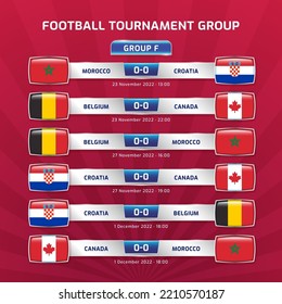 Scoreboard broadcast sport soccer and football championship tournament 2022 in qatar GROUP F belgium canada morocco croatia vector illustration