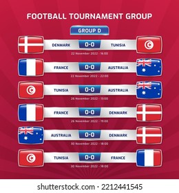 Scoreboard broadcast sport soccer and football championship tournament 2022 in qatar GROUP D france australia denmark tunisia vector illustration