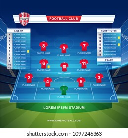 Scoreboard Broadcast Starting Line Up Template For Sport Soccer And Football League Or World Championship Tournament And Stadium Background Vector Illustration