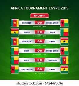 Scoreboard broadcast template for sport soccer africa tournament 2019 Group F and football championship in egypt vector illustration