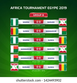 Scoreboard broadcast template for sport soccer africa tournament 2019 Group B and football championship in egypt vector illustration