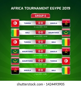 Scoreboard broadcast template for sport soccer africa tournament 2019 Group E and football championship in egypt vector illustration