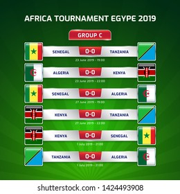 Scoreboard broadcast template for sport soccer africa tournament 2019 Group C and football championship in egypt vector illustration