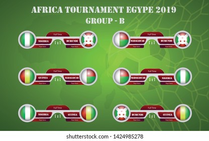 Scoreboard broadcast template for sport soccer africa tournament 2019 Group B and football championship in egypt vector illustration - Images vectorielles