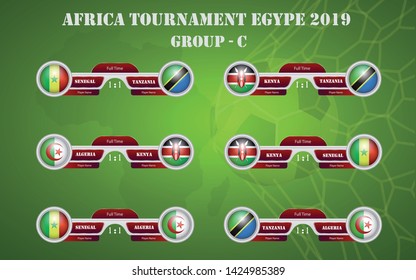 Scoreboard broadcast template for sport soccer africa tournament 2019 Group C and football championship in egypt vector illustration - Images vectorielles