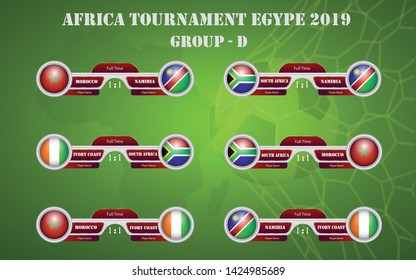 Scoreboard broadcast template for sport soccer africa tournament 2019 Group D and football championship in egypt vector illustration - Images vectorielles