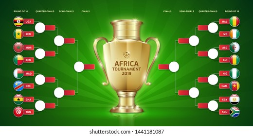 Scoreboard broadcast template for sport soccer africa tournament 2019 round of 16 teams and football championship in egypt vector illustration