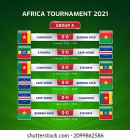 Scoreboard broadcast template for sport soccer africa tournament 2021 Group A and football championship in cameroon vector illustration