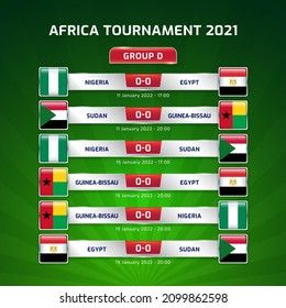 Plantilla de cuadro de indicadores para el torneo deportivo de fútbol de áfrica 2021 Grupo D y el campeonato de fútbol de ilustración de camerún vectorial