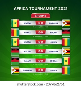 Scoreboard broadcast template for sport soccer africa tournament 2021 Group B and football championship in cameroon vector illustration