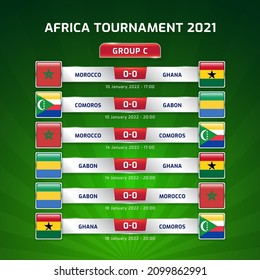 Scoreboard broadcast template for sport soccer africa tournament 2021 Group C and football championship in cameroon vector illustration