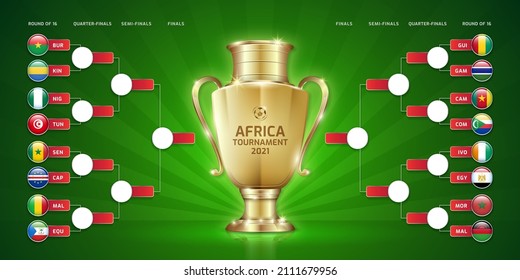 Scoreboard broadcast template for sport soccer africa tournament 2021 Round of 16 and football championship in cameroon vector illustration