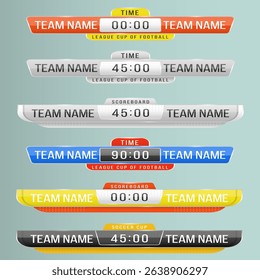 Scoreboard design with soccer field layout chart template striped texture ball match sign player spotlight win vector recreation white ground game background flag elements competition