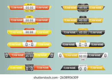 Scoreboard design with soccer field layout chart template striped texture ball match sign player spotlight win vector recreation white ground game background flag elements competition