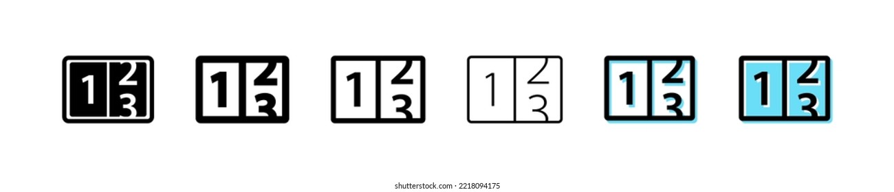 Scoreboard icon. Counter vector symbol. Simple countdown outline signs. Numerical display icons set. Flip number panel tower blue web sign. Mechanic panels, numbering display, number list, score board