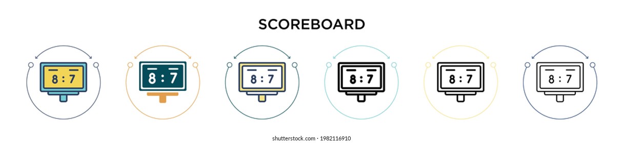 Scoreboard icon in filled, thin line, outline and stroke style. Vector illustration of two colored and black scoreboard vector icons designs can be used for mobile, ui, web
