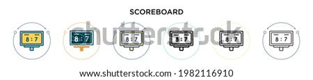 Scoreboard icon in filled, thin line, outline and stroke style. Vector illustration of two colored and black scoreboard vector icons designs can be used for mobile, ui, web