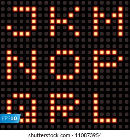 Scoreboard lamp alphabet set, part two. Vector Eps10 illustration.