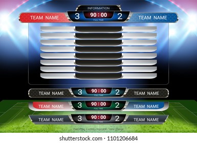 Scoreboard and Lower thirds template, Sport soccer and football match team A vs team B, Strategy broadcast graphic for presentation score or game results display (EPS10 vector fully editable)