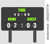 Scoreboard. Number count timer numeric down date mechanic panel countdown stadium match goal football sport game, vector design