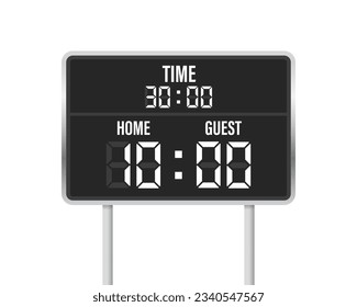 Scoreboard. Number count timer numeric down date mechanic panel countdown stadium match goal football sport game draw, vector design. Vector illustration