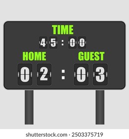 Scoreboard. Number count timer numeric down date mechanic panel countdown stadium match goal football sport game, vector design