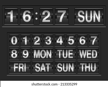 Scoreboard numbers and days of the week.
