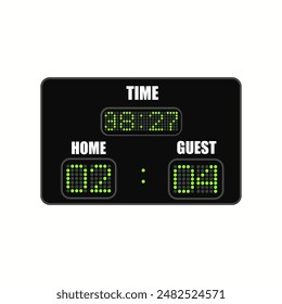 Scoreboard with soccer time and football match result display vector illustration